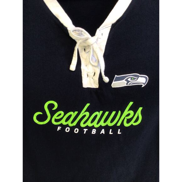Seattle Seahawks Plus Size Script Lace-Up Long Sleeve T-shirt 3XL Navy - Picture 1 of 9
